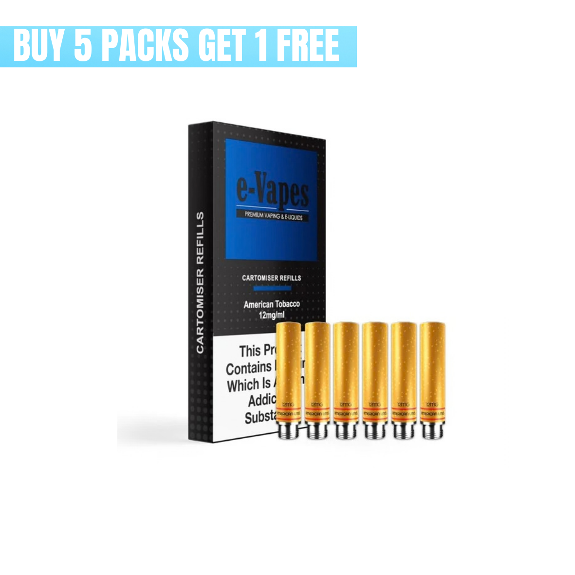 E-Vapes Cartomizers (Pack of 5) - American Tobacco 12mg E-Vapes Cartomizers (Pack of 5) - American Tobacco 12mg