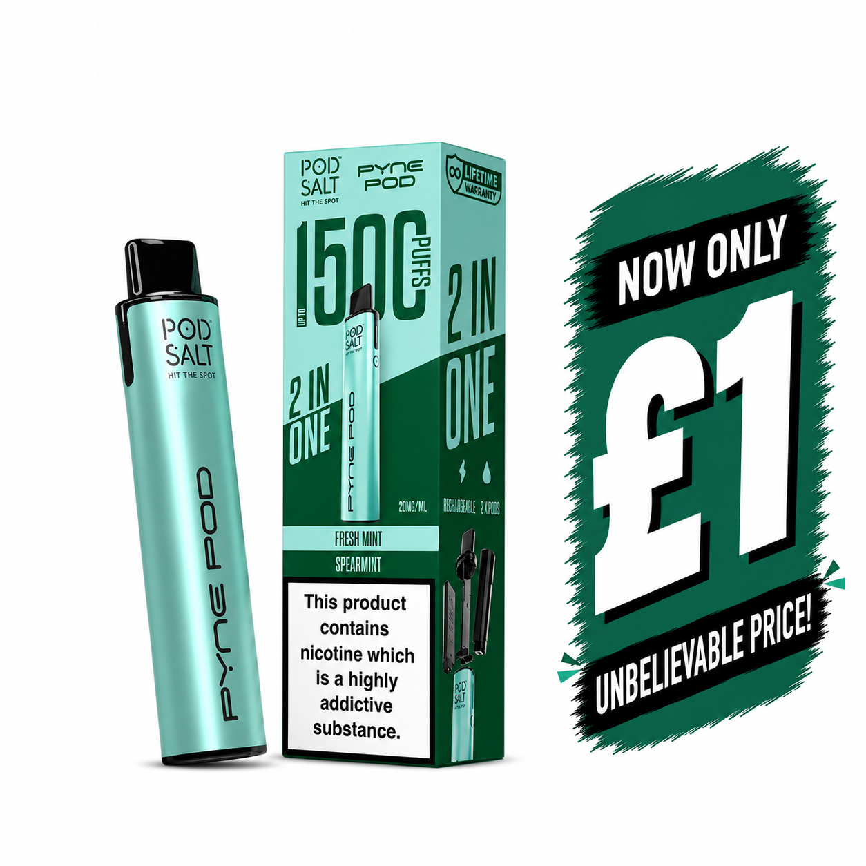 £1 SALE: Mint Edition Kit 20mg - Pyne Pod x Pod Salt 2 in 1