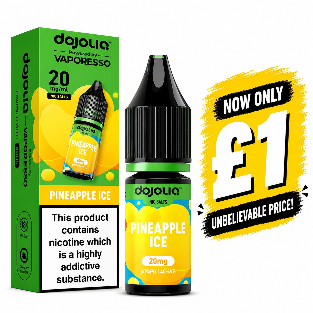 £1 SALE: 10ml Pineapple Ice Nic Salt by DOJOLIQ (10mg)