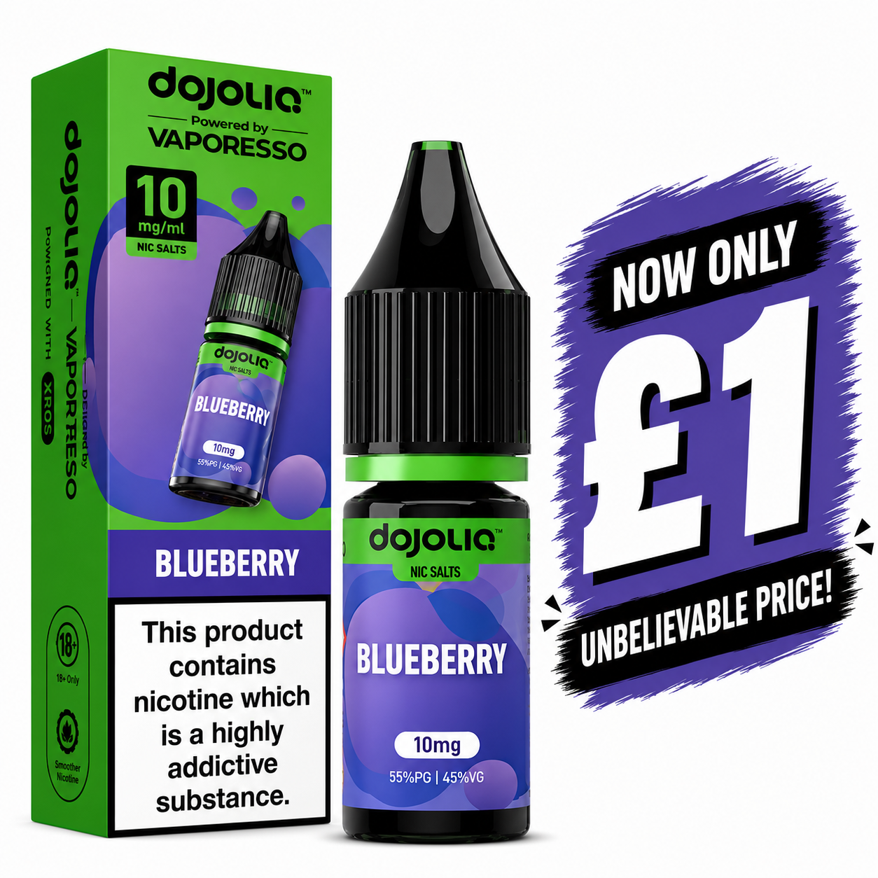 £1 SALE: 10ml Blueberry Nic Salt by DOJOLIQ (10mg)