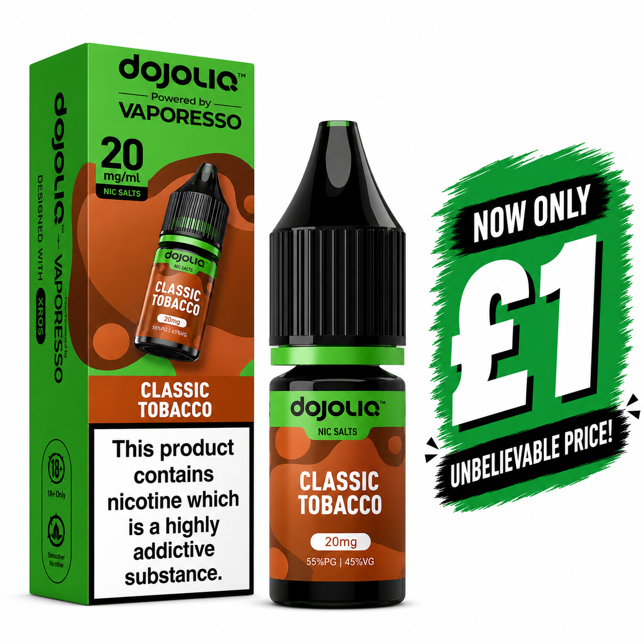 £1 SALE: 10ml Classic Tobacco by DOJOLIQ (20mg)