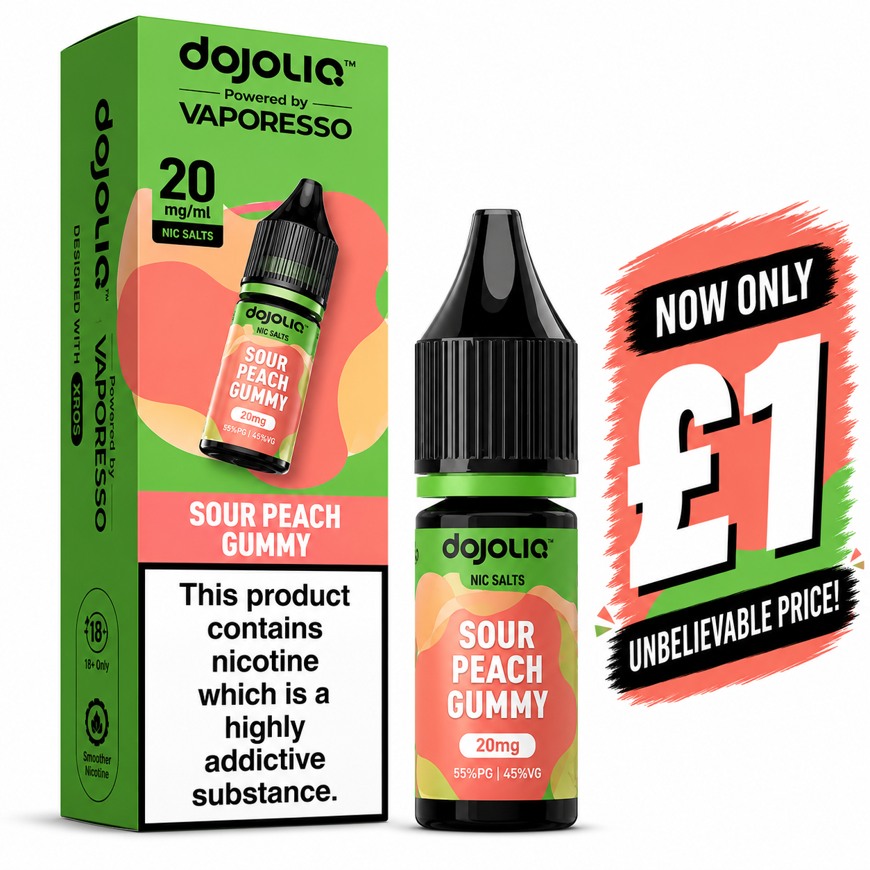 £1 SALE: 10ml Sour Peach Gummy by DOJOLIQ (20mg)
