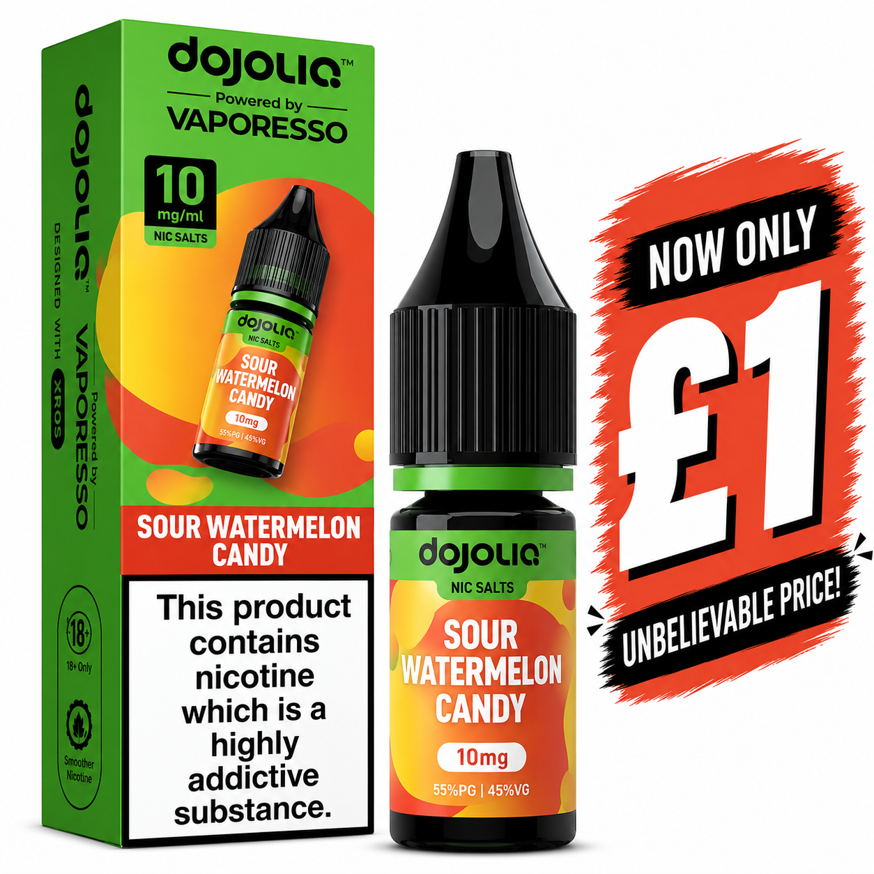 £1 SALE: 10ml Sour Watermelon Candy by DOJOLIQ (20mg)