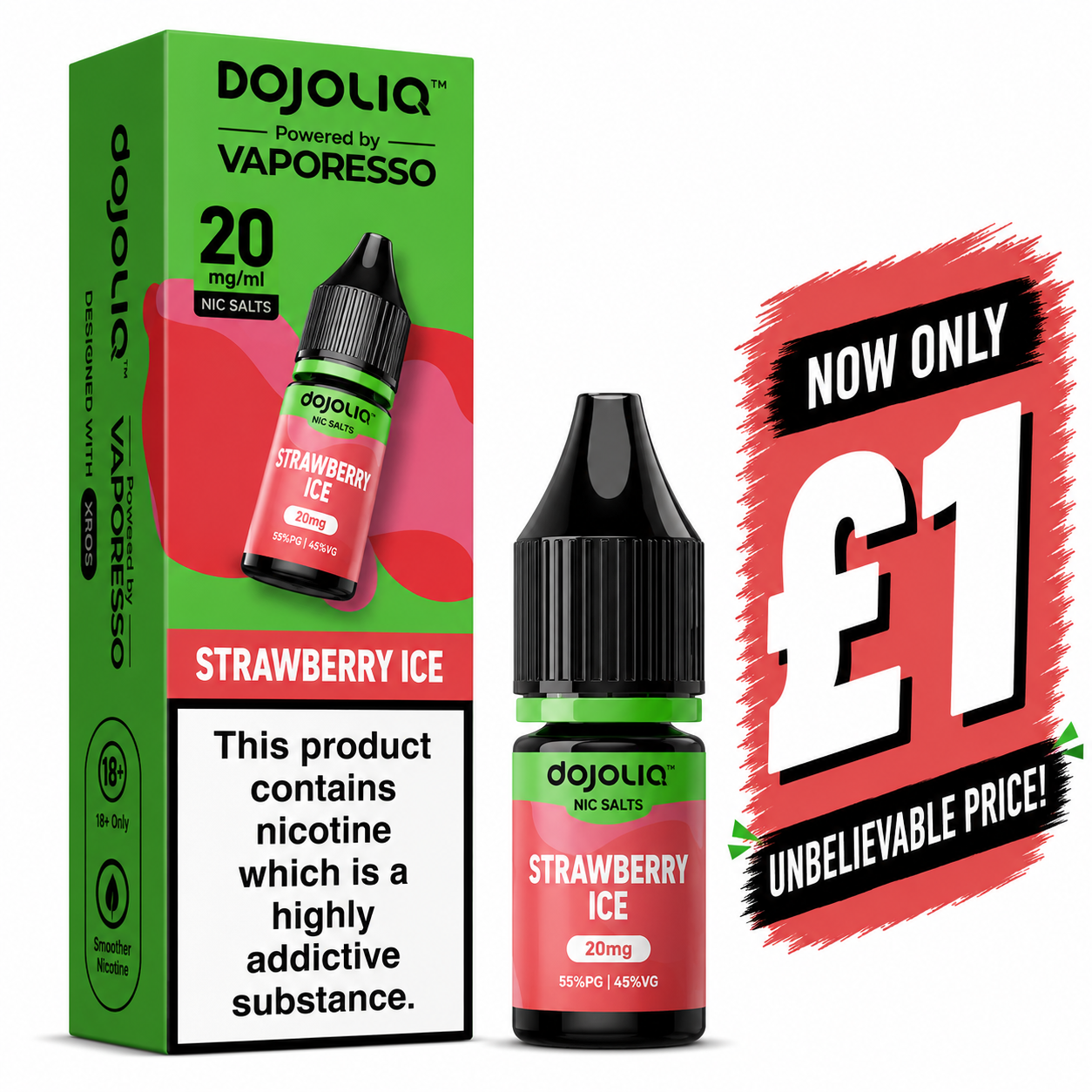 £1 SALE: 10ml Strawberry Ice by DOJOLIQ (20mg)