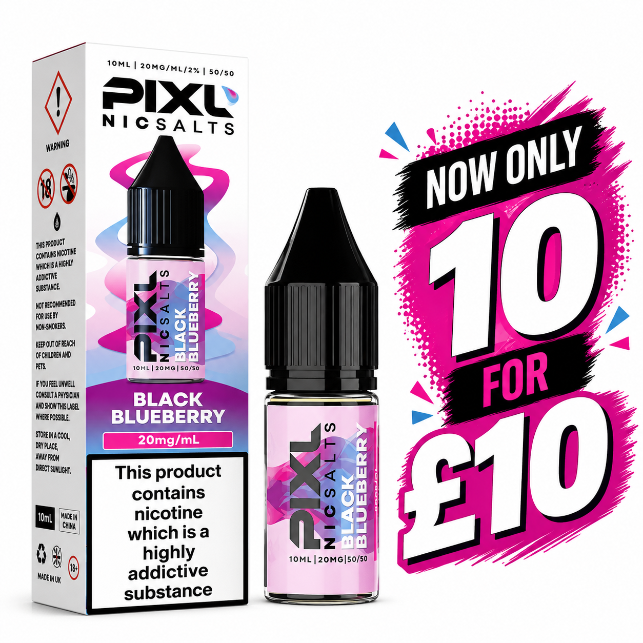 BUNDLE DEAL: 10x 10ml Black Blueberry 10mg - Pixl Nic Salts