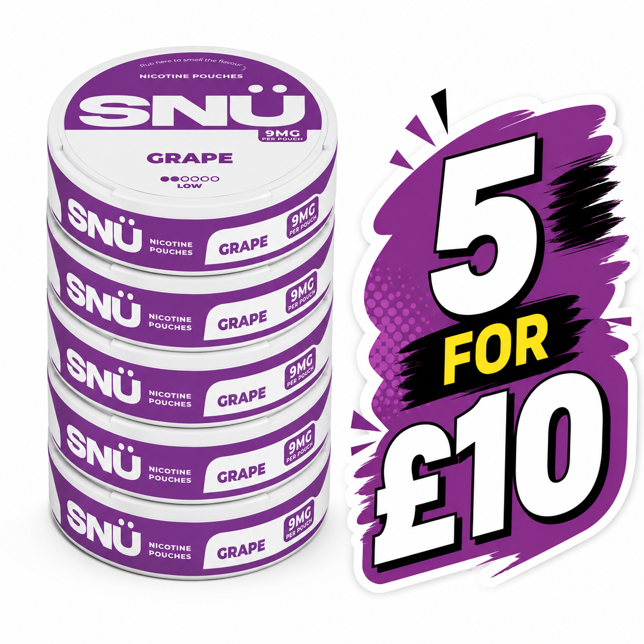 BUNDLE OFFER: 5x Grape Nicotine Pouches by SNÜ (9mg)