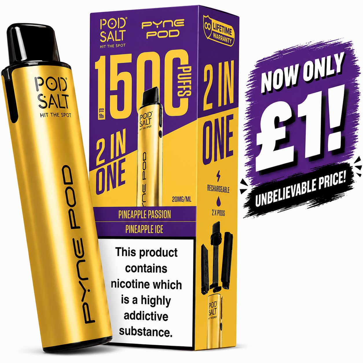 £1 SALE: Pineapple Edition Kit 20mg - Pyne Pod x Pod Salt 2 in 1