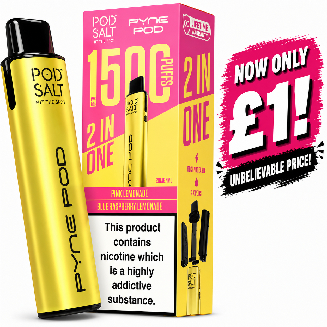 £1 SALE Lemonade Edition Kit 20mg - Pyne Pod x Pod Salt 2 in 1