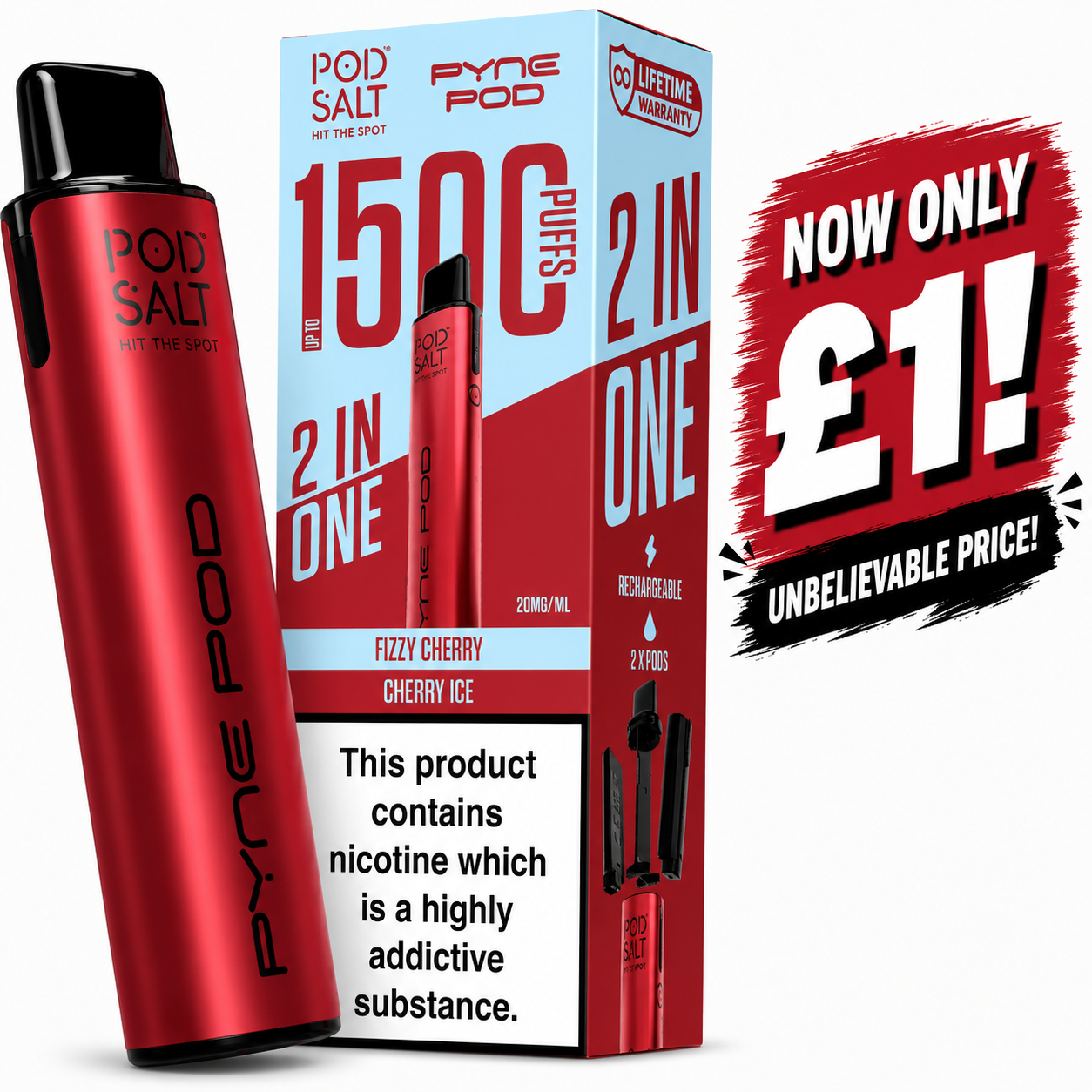 £1 SALE: Cherry Edition Kit 20mg - Pyne Pod x Pod Salt 2 in 1
