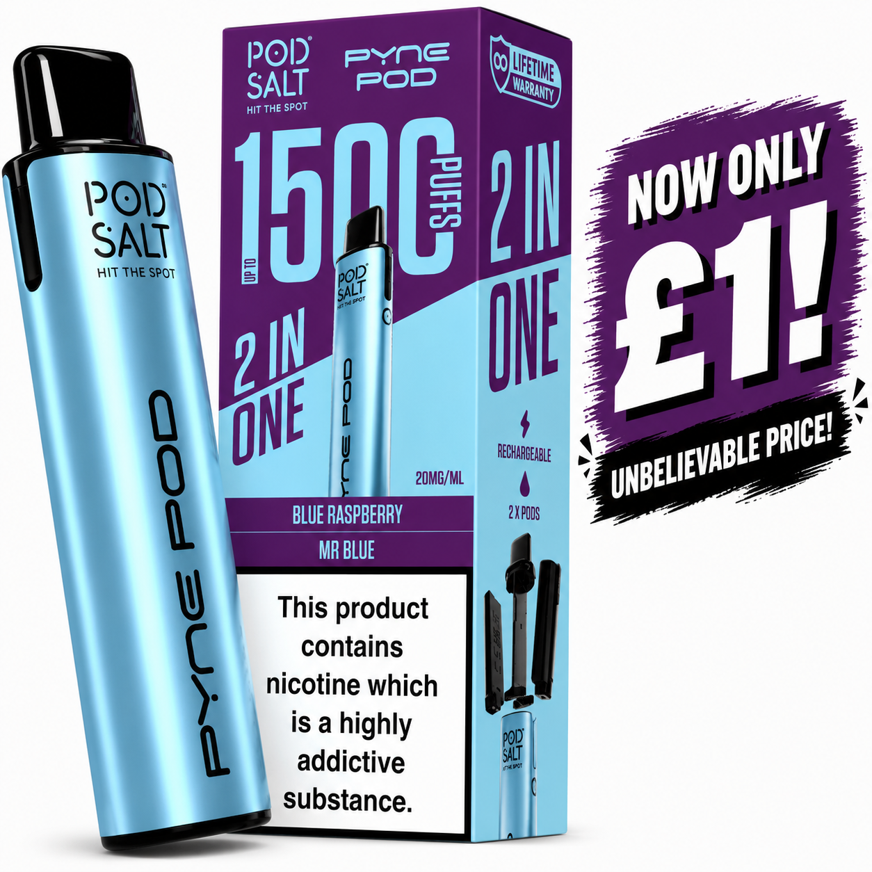 £1 SALE: Blue Edition Kit 20mg - Pyne Pod x Pod Salt 2 in 1